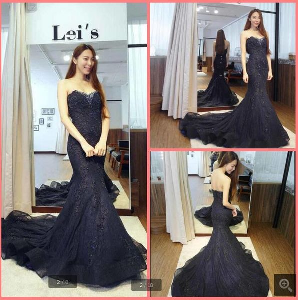 2020 vestido de noiva navy blue lace tulle mermaid prom dress strapless beaded sweetheart neck court train prom gowns party dress, Black
2020 vestido de noiva navy blue lace tulle mermaid prom dress strapless beaded sweetheart neck court train prom gowns party dress, Black