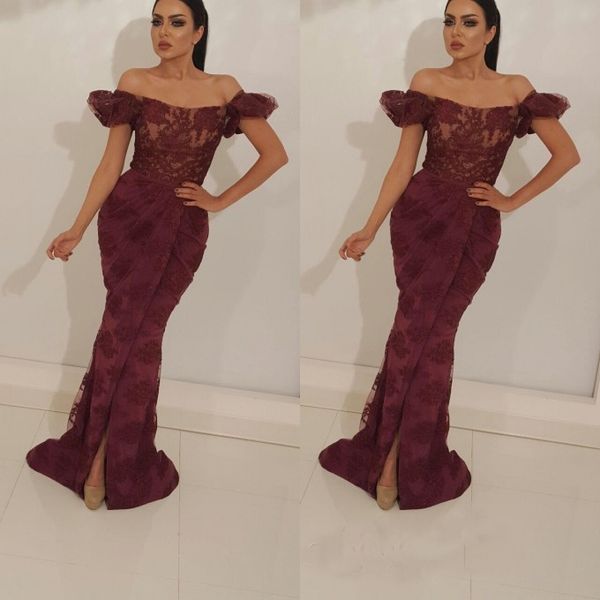 Romantic Burgundy Off-The-Shoulder Mermaid Prom Dresses Lace Appliques Evening Gowns Front Split Middle East Party Dresses
Romantic Burgundy Off-The-Shoulder Mermaid Prom Dresses Lace Appliques Evening Gowns Front Split Middle East Party Dresses