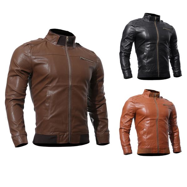 foreign trade men's wear autumn new arrival solid color leather coat stand collar zipper decorations slim fit men's leather jack, Black
foreign trade men's wear autumn new arrival solid color leather coat stand collar zipper decorations slim fit men's leather jack, Black
