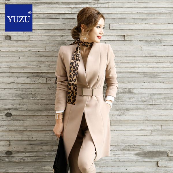 women suit winter long blazer and pants office fashion belt jacket black khaki 2 piece set business formal sets leopard scarf, White;black
women suit winter long blazer and pants office fashion belt jacket black khaki 2 piece set business formal sets leopard scarf, White;black