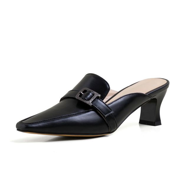 100% cow leather high heels woman slippers square toe summer shoes woman mules slipper office ladies shoes, Black
100% cow leather high heels woman slippers square toe summer shoes woman mules slipper office ladies shoes, Black