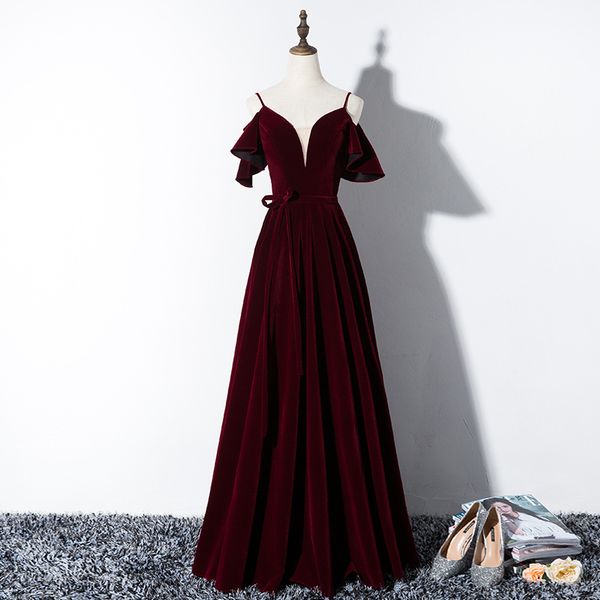 2020 simple burgundy velvet prom dresses mermaid backless sleeveless sweep train long party dresses evening gowns, Black
2020 simple burgundy velvet prom dresses mermaid backless sleeveless sweep train long party dresses evening gowns, Black