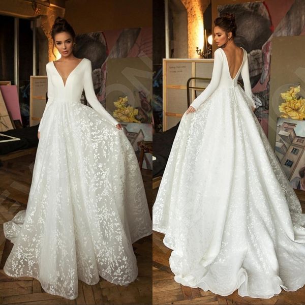 modern long sleeve wedding dresses v neck covered button backless lace train bridal gown vestido de novia, White
modern long sleeve wedding dresses v neck covered button backless lace train bridal gown vestido de novia, White