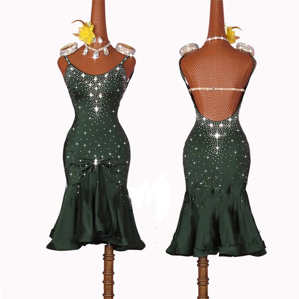 new latin dance dress competition performance clothing costumes cha-cha clothes dark green sling backless skirt, Black;red
new latin dance dress competition performance clothing costumes cha-cha clothes dark green sling backless skirt, Black;red