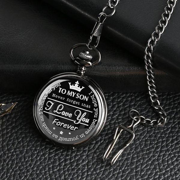 to my son' engraving word black pocket watch men roman number watches unique quartz clock chain boy birthday christmas gifts, Slivery;golden
to my son' engraving word black pocket watch men roman number watches unique quartz clock chain boy birthday christmas gifts, Slivery;golden