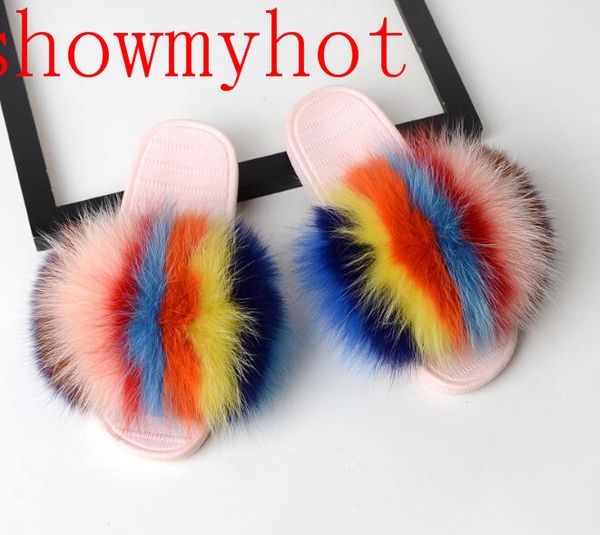 showmywomen real fur slipper fluffy mixed colors fur slides female rubber room flip flops with plush sandals, Black
showmywomen real fur slipper fluffy mixed colors fur slides female rubber room flip flops with plush sandals, Black