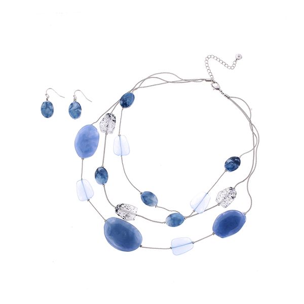 2019 new creative sky blue resin beads multi-layer necklace earrings jewelry set acrylic beads jewelry, Silver
2019 new creative sky blue resin beads multi-layer necklace earrings jewelry set acrylic beads jewelry, Silver