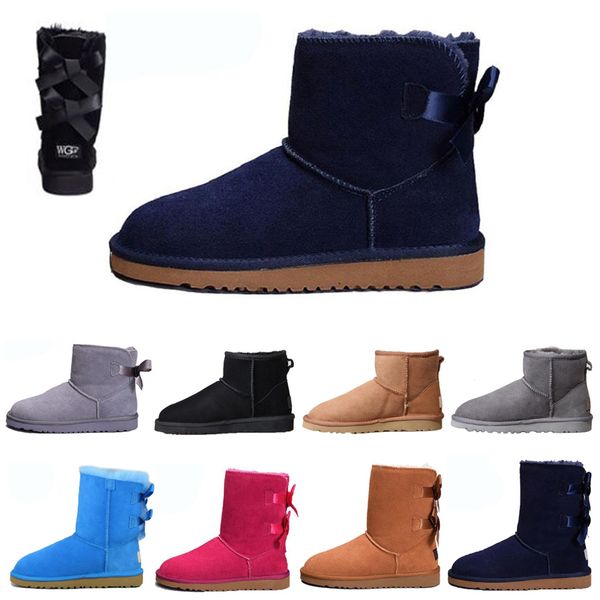 2020 designer australia women fashion snow boots ankle short bow fur boot for winter black pink blue chestnut women shoes 36-41