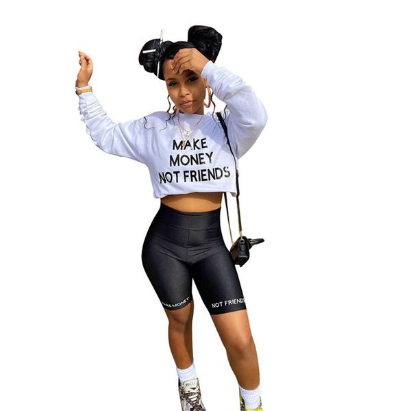 women two piece outfits make money not friends crop blouse hoodies tshirt and biker shorts tracksuit sports suit fashion clothing suit d8404, White
women two piece outfits make money not friends crop blouse hoodies tshirt and biker shorts tracksuit sports suit fashion clothing suit d8404, White