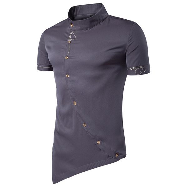 2018 hollow out cool new style men oblique placket pointed hem gentleman short sleeve stand collar shirt, White;black
2018 hollow out cool new style men oblique placket pointed hem gentleman short sleeve stand collar shirt, White;black