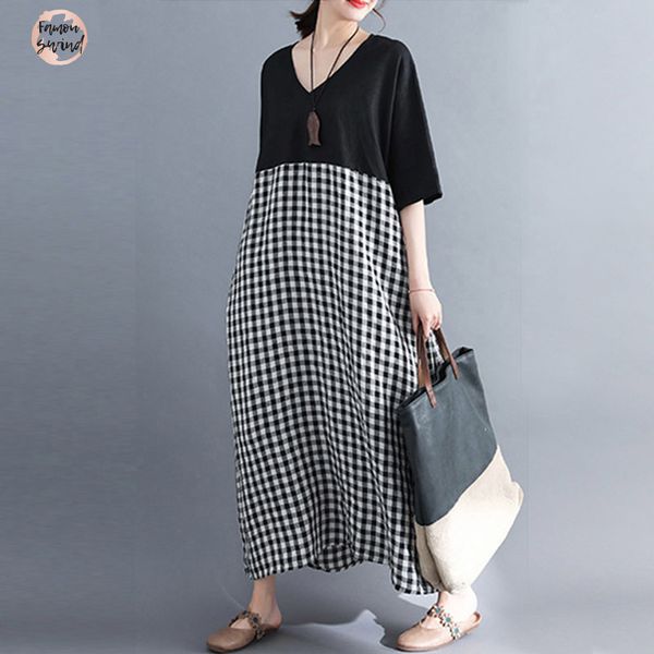 платье для женщин 2019 летний сарафан с коротким рукавом v шеи лоскутная клетчатую рубашку платья длинные maxi vestidos robe plus size, Black;gray
платье для женщин 2019 летний сарафан с коротким рукавом v шеи лоскутная клетчатую рубашку платья длинные maxi vestidos robe plus size, Black;gray