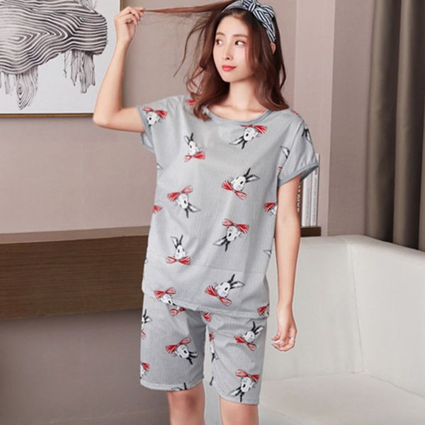 summer women two-piece set sleepwear cute girl korean version of the cartoon print + shorts ladies pajamas, Blue;gray
summer women two-piece set sleepwear cute girl korean version of the cartoon print + shorts ladies pajamas, Blue;gray