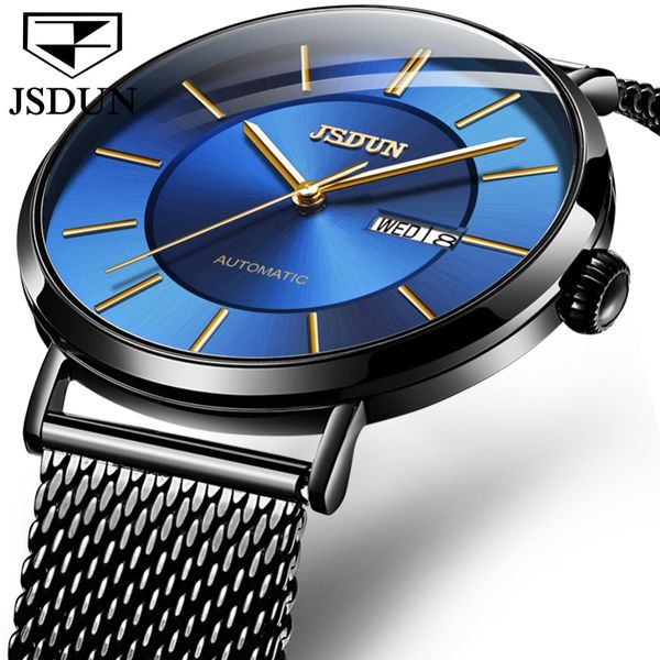 jsdun blue simple dial design black steel calendar display men sport automatic mechanical wrist watch clock, Slivery;brown
jsdun blue simple dial design black steel calendar display men sport automatic mechanical wrist watch clock, Slivery;brown