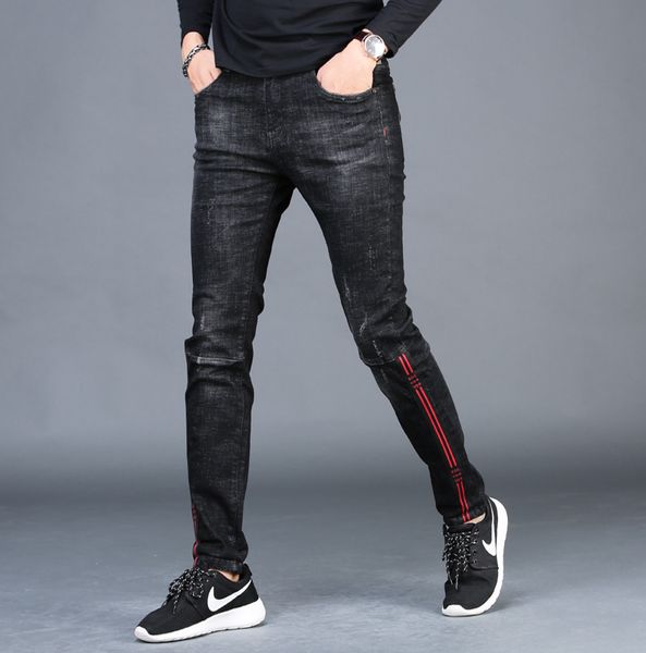 fashion men red side stripe jeans streetwear plus size stretch straight slim fit black denim pants, Blue
fashion men red side stripe jeans streetwear plus size stretch straight slim fit black denim pants, Blue