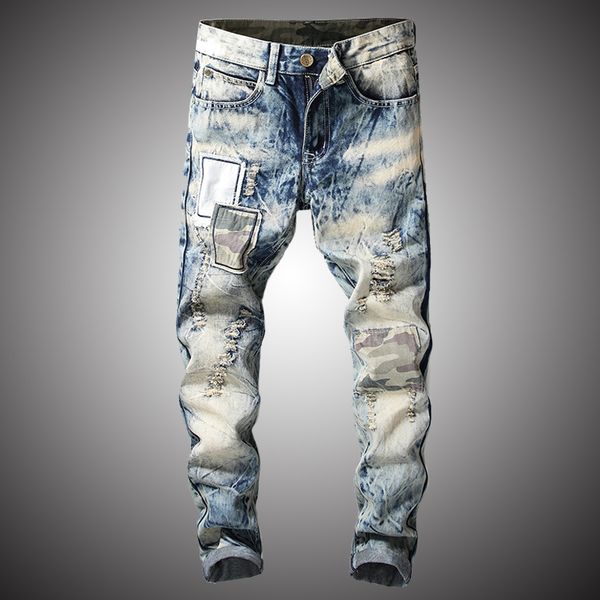 men's casual patch design jeans 2019 men slim fit holes ripped distressed jeans denim pants vintage long trousers wy256, Blue
men's casual patch design jeans 2019 men slim fit holes ripped distressed jeans denim pants vintage long trousers wy256, Blue