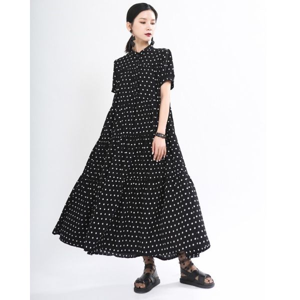 2020 new summer stand neck short sleeve dresses solid black white dot print loose big size dress women cotton casual street wear, Black;gray
2020 new summer stand neck short sleeve dresses solid black white dot print loose big size dress women cotton casual street wear, Black;gray