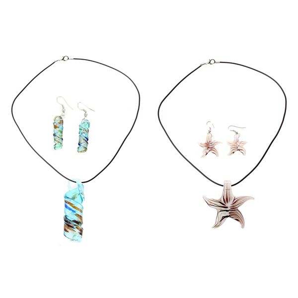 2 set necklace pendant earrings starfish lampwork glass & swirl glass blue collar, Silver
2 set necklace pendant earrings starfish lampwork glass & swirl glass blue collar, Silver