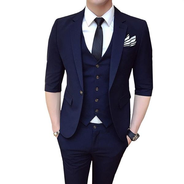 2018 fashion half sleeve men suits slim fit good quality male designer solid color single buckle clothes casual 3 pieces set, White;black
2018 fashion half sleeve men suits slim fit good quality male designer solid color single buckle clothes casual 3 pieces set, White;black