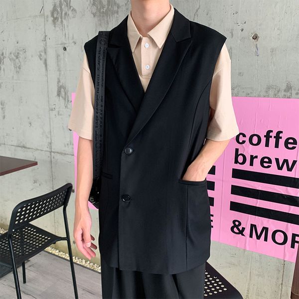 2019 autumn new korean version of the retro loose british solid color slim men's handsome casual vest, Black;white
2019 autumn new korean version of the retro loose british solid color slim men's handsome casual vest, Black;white
