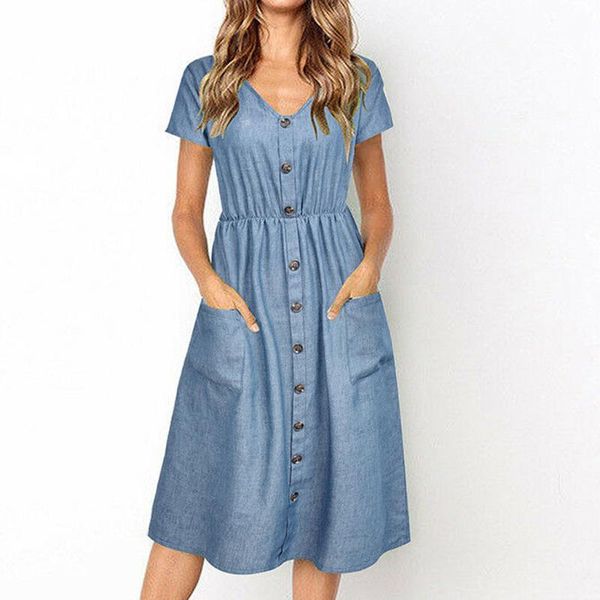 ladies short sleeve button pocket denim dress holiday lace button pocket denim summer beach midi swing 02*, Black;gray
ladies short sleeve button pocket denim dress holiday lace button pocket denim summer beach midi swing 02*, Black;gray