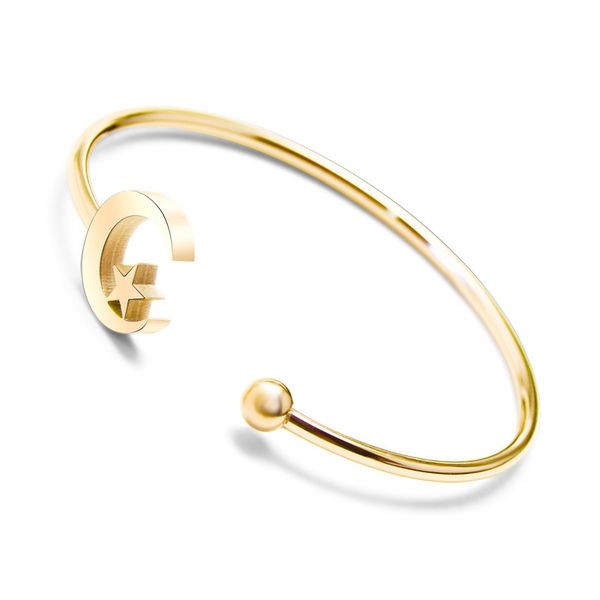 star moon opening bracelet gold titanium steel jewelry adjustable bangle, Black
star moon opening bracelet gold titanium steel jewelry adjustable bangle, Black