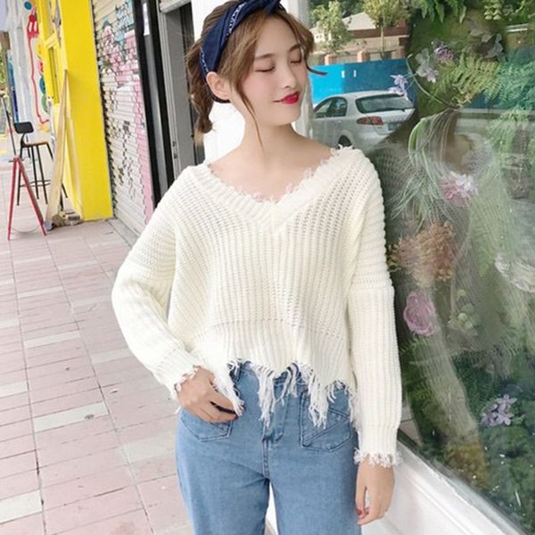 loose casual sweater solid color irregular fashion chic tassel sweaters v-neck long-sleeved women knit pullover, White;black
loose casual sweater solid color irregular fashion chic tassel sweaters v-neck long-sleeved women knit pullover, White;black
