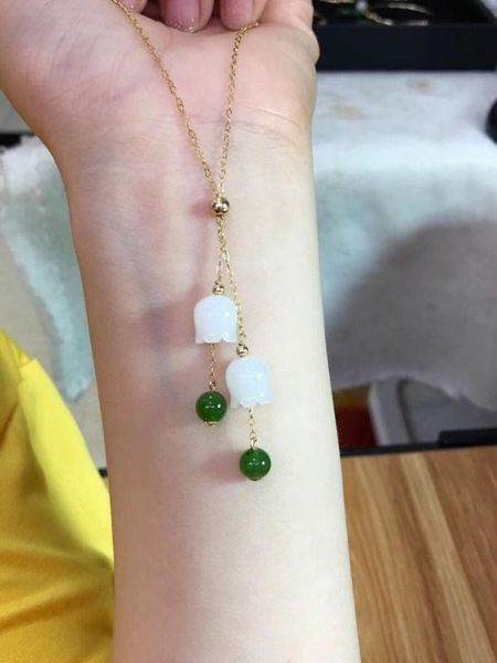 zhe ru jewelry 14k gold inlaid natural hetian white magnolia flower bell pendant necklace clavicle chain, Silver
zhe ru jewelry 14k gold inlaid natural hetian white magnolia flower bell pendant necklace clavicle chain, Silver