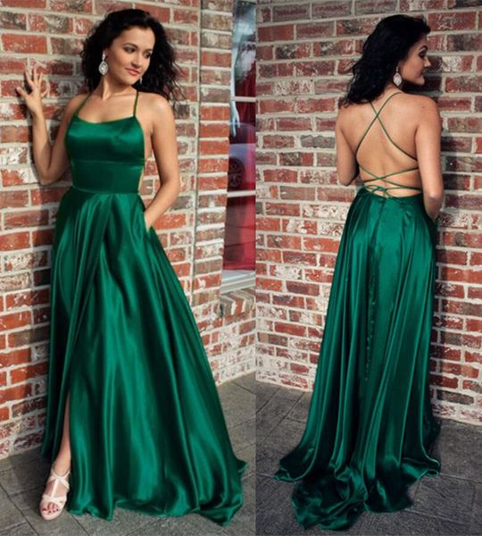 scoop neck dark green satin prom dresses with splits backless long simple prom gowns with pockets short train formal occasion dresses, Black
scoop neck dark green satin prom dresses with splits backless long simple prom gowns with pockets short train formal occasion dresses, Black