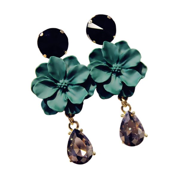 New Fashion Flowers Glass Droplet Tassel Stud Earrings Fine Jewelry Selling Europe America Women Gift Elegant Temperament