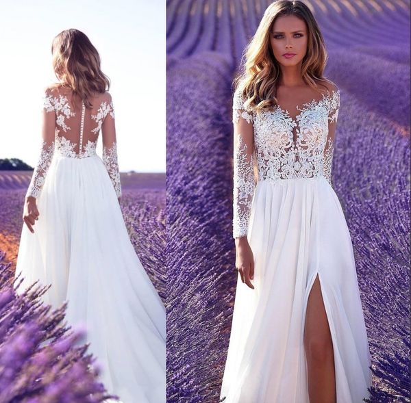 Milla Nova Long Sleeve Country Wedding Dresses High Split A Line Sheer Neck and Back Boho Bridal Gowns Lace Wedding Dress
Milla Nova Long Sleeve Country Wedding Dresses High Split A Line Sheer Neck and Back Boho Bridal Gowns Lace Wedding Dress