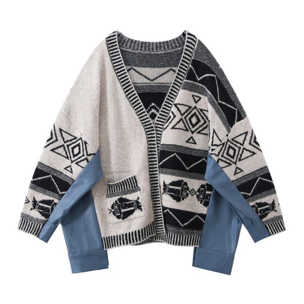 women's knits & tees vintage leather stitching women sweater coat 2021 spring wild ladies sweaters fashion casual korean style female, White
women's knits & tees vintage leather stitching women sweater coat 2021 spring wild ladies sweaters fashion casual korean style female, White