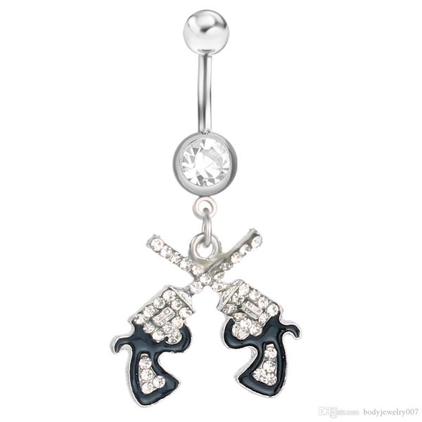 d0043 ( 4 colors ) the double-guns style navel belly ring 10 pcs clear color stone drop shipping piercing body jewelry, Silver
d0043 ( 4 colors ) the double-guns style navel belly ring 10 pcs clear color stone drop shipping piercing body jewelry, Silver