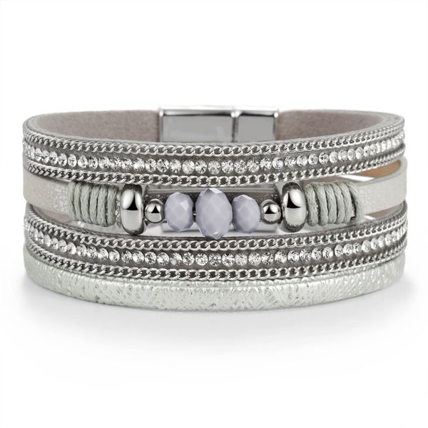 tennis minhin retro leather bracelets for women crystal beads statement wrap bracelet femme diy & bangles jewelry, Golden;silver