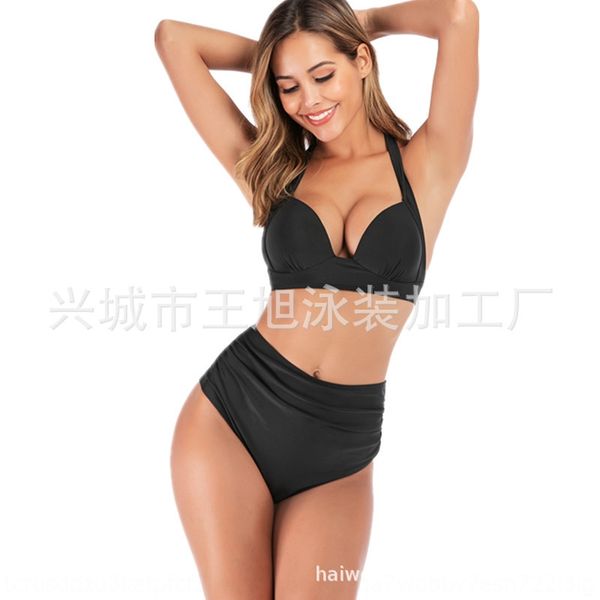 2020 swimsuit triangle split large size swimsuit bikini high waist solid color hard cup bikini, White;black
2020 swimsuit triangle split large size swimsuit bikini high waist solid color hard cup bikini, White;black