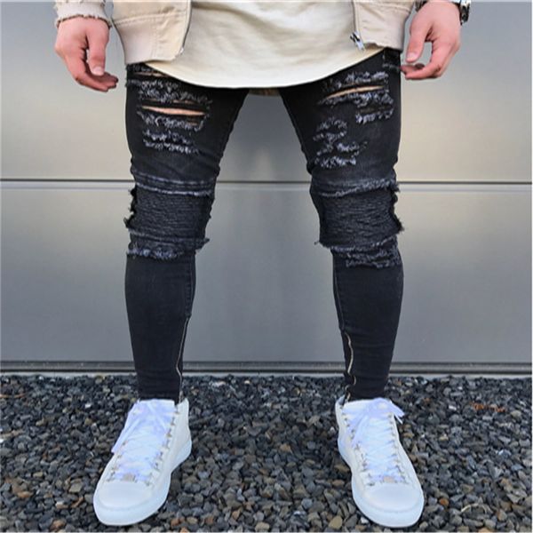 men's fashion micro-bomb slim motorcycle jeans hip hop men washed torn jeans zipper designer black jean xm01, Blue
men's fashion micro-bomb slim motorcycle jeans hip hop men washed torn jeans zipper designer black jean xm01, Blue