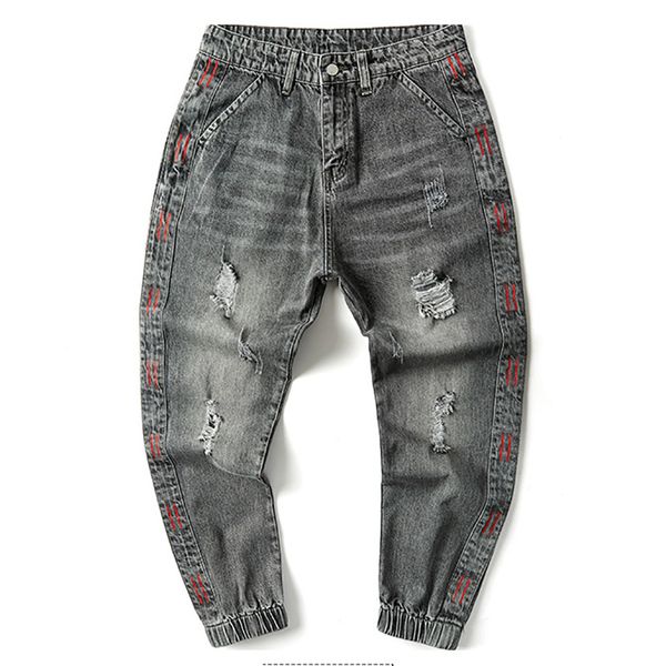 plus size 28-42 ankle-length casual grey men's jeans tapered leg holes man trousers loose relaxed fit denim pants, Blue
plus size 28-42 ankle-length casual grey men's jeans tapered leg holes man trousers loose relaxed fit denim pants, Blue
