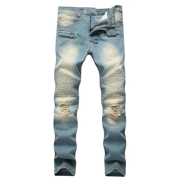 men's ripped jeans designer long regular trousers creased mid-rise straight pants with holes distressed light jeans ing, Blue
men's ripped jeans designer long regular trousers creased mid-rise straight pants with holes distressed light jeans ing, Blue