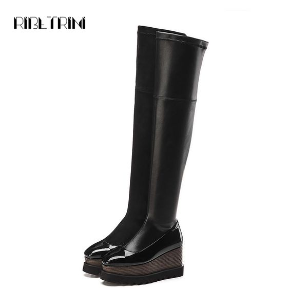 ribetrini new big size 33-42 women's genuine leather brand wedges flat platform shoes woman thigh high over the knee boots, Black
ribetrini new big size 33-42 women's genuine leather brand wedges flat platform shoes woman thigh high over the knee boots, Black