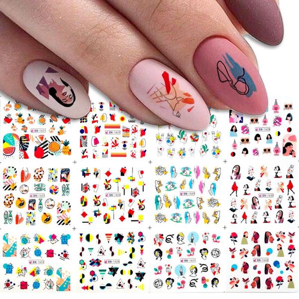 12 style color block pattern water nail transfer stickers women face sketch abstract image nail slider decals decoration, Black
12 style color block pattern water nail transfer stickers women face sketch abstract image nail slider decals decoration, Black