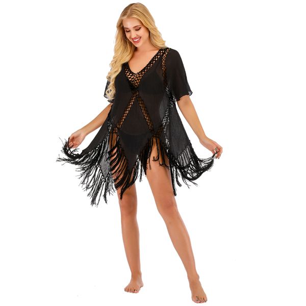 women's swimwear women 2021 summer loose beach dress tunic solid bikini cover up swimsuit beachwear tassel hollow cover-ups, White;black
women's swimwear women 2021 summer loose beach dress tunic solid bikini cover up swimsuit beachwear tassel hollow cover-ups, White;black