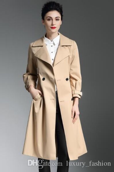 

new women fashion brand x-long cotton trench coat double breasted slim belted long trench for women u1 s-xxl, Tan;black