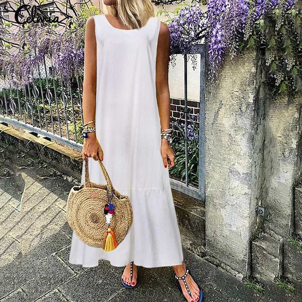 women linen long maxi dress 2019 celmia summer beach sundress sleeveless casual loose solid ruffles holiday vestidos plus size, Black;gray
women linen long maxi dress 2019 celmia summer beach sundress sleeveless casual loose solid ruffles holiday vestidos plus size, Black;gray