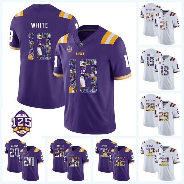 printed lsu tigers 125th 18 tre'davious white 32 clyde edwards-helaire 21 rashard robinson 28 darrel williams ncaa college football jer, Black
printed lsu tigers 125th 18 tre'davious white 32 clyde edwards-helaire 21 rashard robinson 28 darrel williams ncaa college football jer, Black
