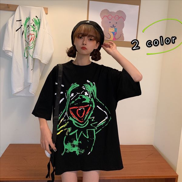 season 2020 women's loose cartoon t-shirt coat frog printed t-shirt women's round collar short sleeve fashionable ins, White
season 2020 women's loose cartoon t-shirt coat frog printed t-shirt women's round collar short sleeve fashionable ins, White