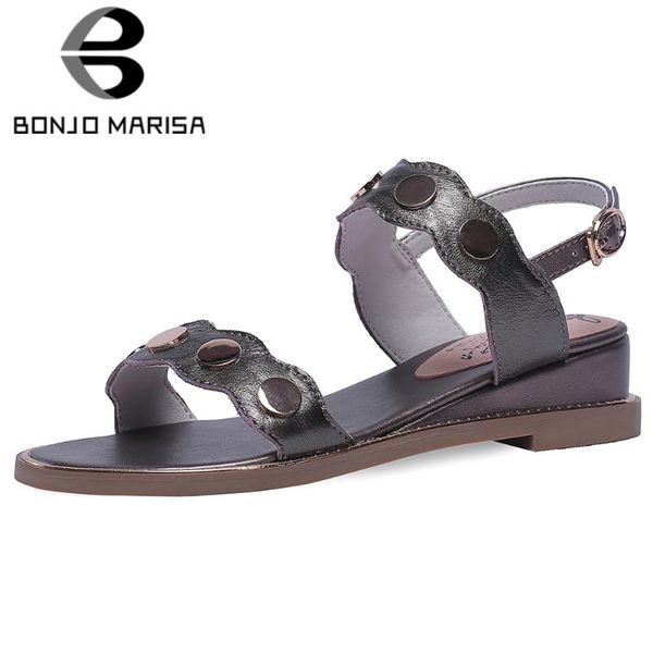 bonjomarisa new fashion decorating genuine leather sandals comfort med wedges sandals women summer casual shoes woman, Black
bonjomarisa new fashion decorating genuine leather sandals comfort med wedges sandals women summer casual shoes woman, Black