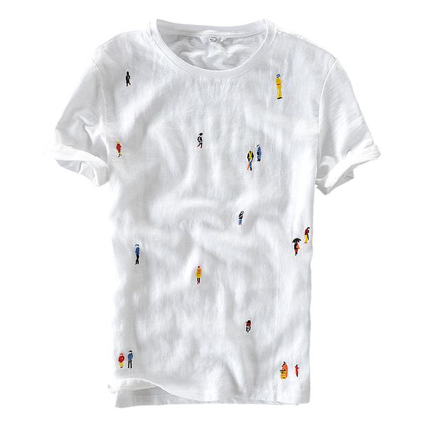 2020 summer men cotton linen splice short sleeve white cartoon embroidery t shirt casual o-neck tees y568, White;black
2020 summer men cotton linen splice short sleeve white cartoon embroidery t shirt casual o-neck tees y568, White;black