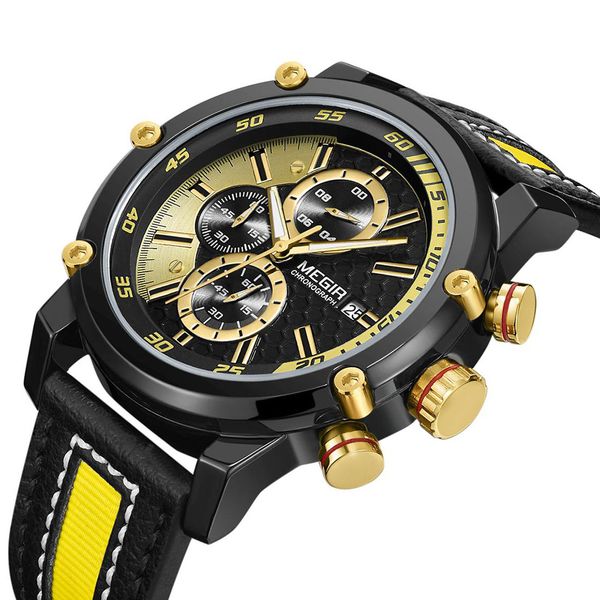 megir men's sports watch quartz watches calendar luminous waterproof leather strap 2079g, Slivery;brown
megir men's sports watch quartz watches calendar luminous waterproof leather strap 2079g, Slivery;brown