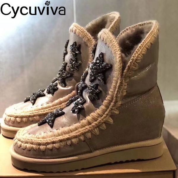star crystal string women wool boots genuine leather winter shoes cozy increase internal heel ankle boots runway shoes woman, Black
star crystal string women wool boots genuine leather winter shoes cozy increase internal heel ankle boots runway shoes woman, Black