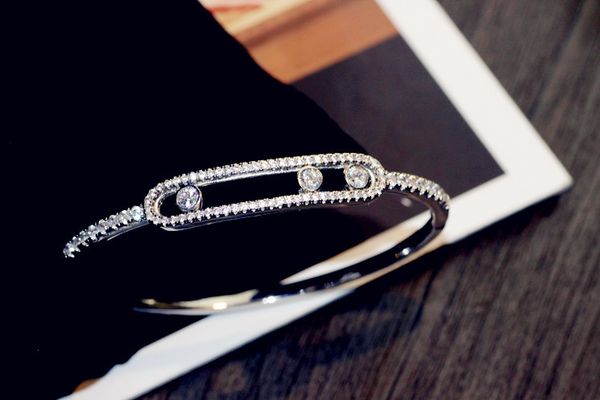 silver color sliding move stones bracelet bangle for women girl with movable stone move bracelet jewelry france brand, Black 
silver color sliding move stones bracelet bangle for women girl with movable stone move bracelet jewelry france brand, Black