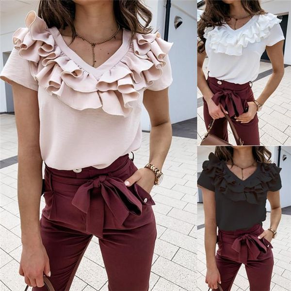 summer tshirt women short sleeve solid color tees fashion style famale clothes v neck ruffled, White
summer tshirt women short sleeve solid color tees fashion style famale clothes v neck ruffled, White